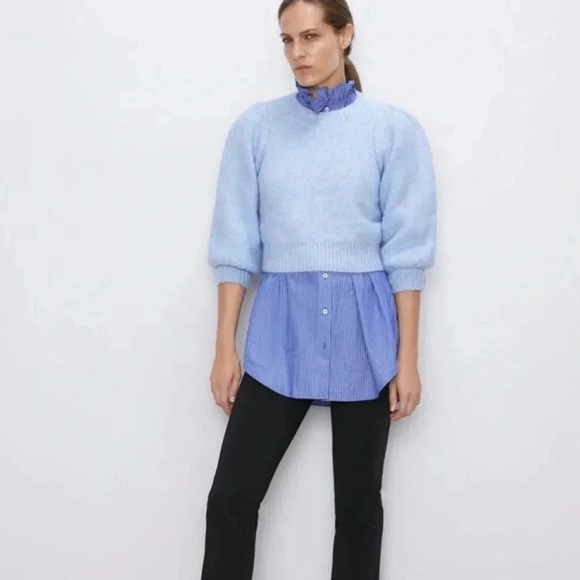 Zara Sweaters - Zara Baby Blue Sweater with Metallic Thread Size Small